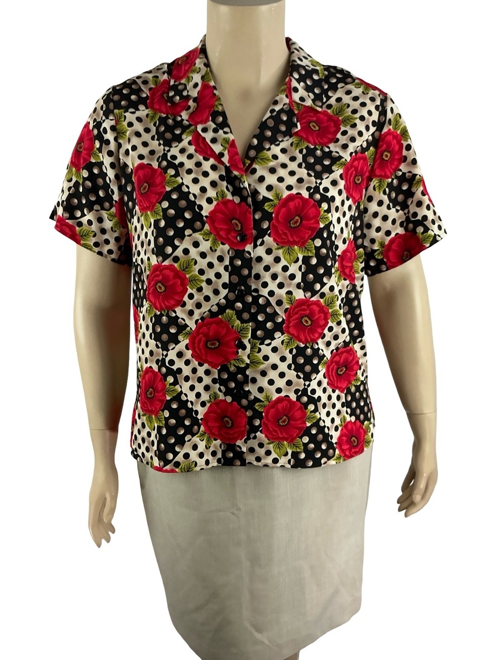 Sag Harbor Rose Polka Dot Blouse Retro Vintage Style Size 18